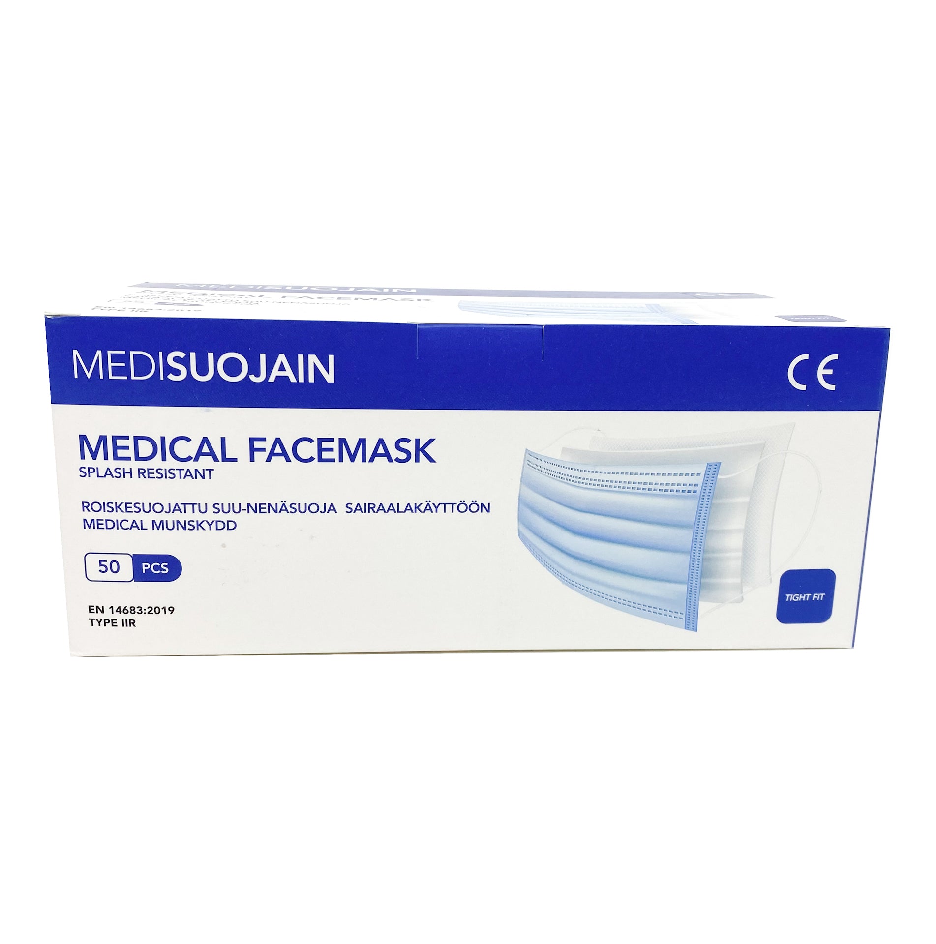 Medical Type IIR munskydd, tätt åtsittande modell 50-pack - DinaMunskydd